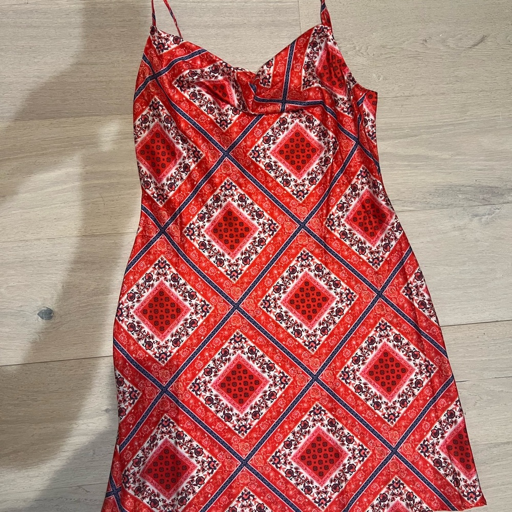 Skies Are Blue Red and White Geometric Dress